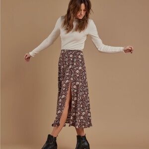 Brown Floral Slit Skirt Rilee+Cru
